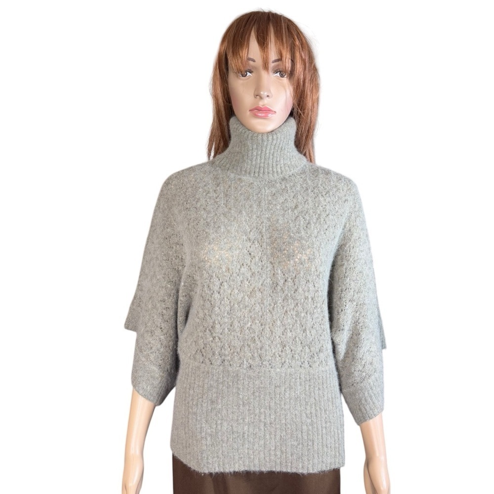 Deane & White Wool Angora Knit Kimono Sleeve Turtleneck Grey Sweater Size M